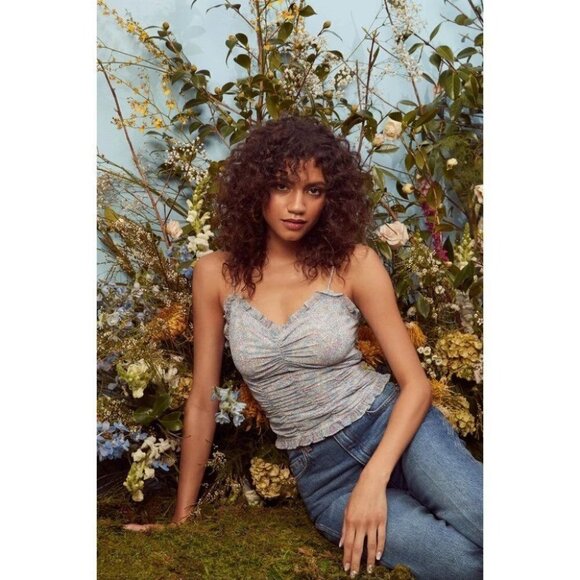 New ASTR the Label | Ruched Cami in Blue Ditsy Floral - Picture 2 of 13